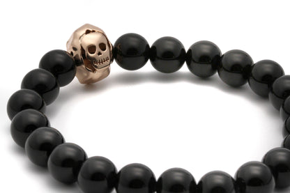 8mm Black Agate Skull Charm Beaded Bracelet
