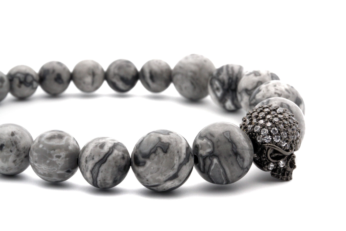 6-8mm Gradual Changing Sizes Natural Stone Skull Beaded Bracelet