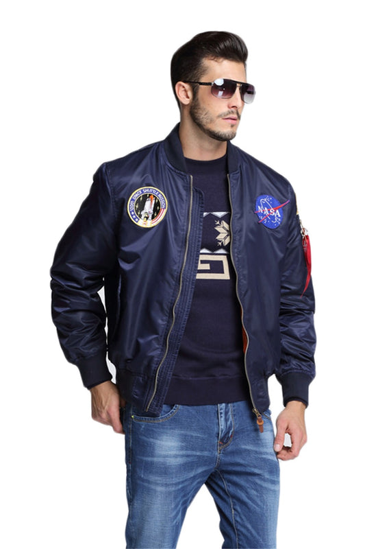 CORIRESHA NASA Embroidery Badge Bomber Jacket