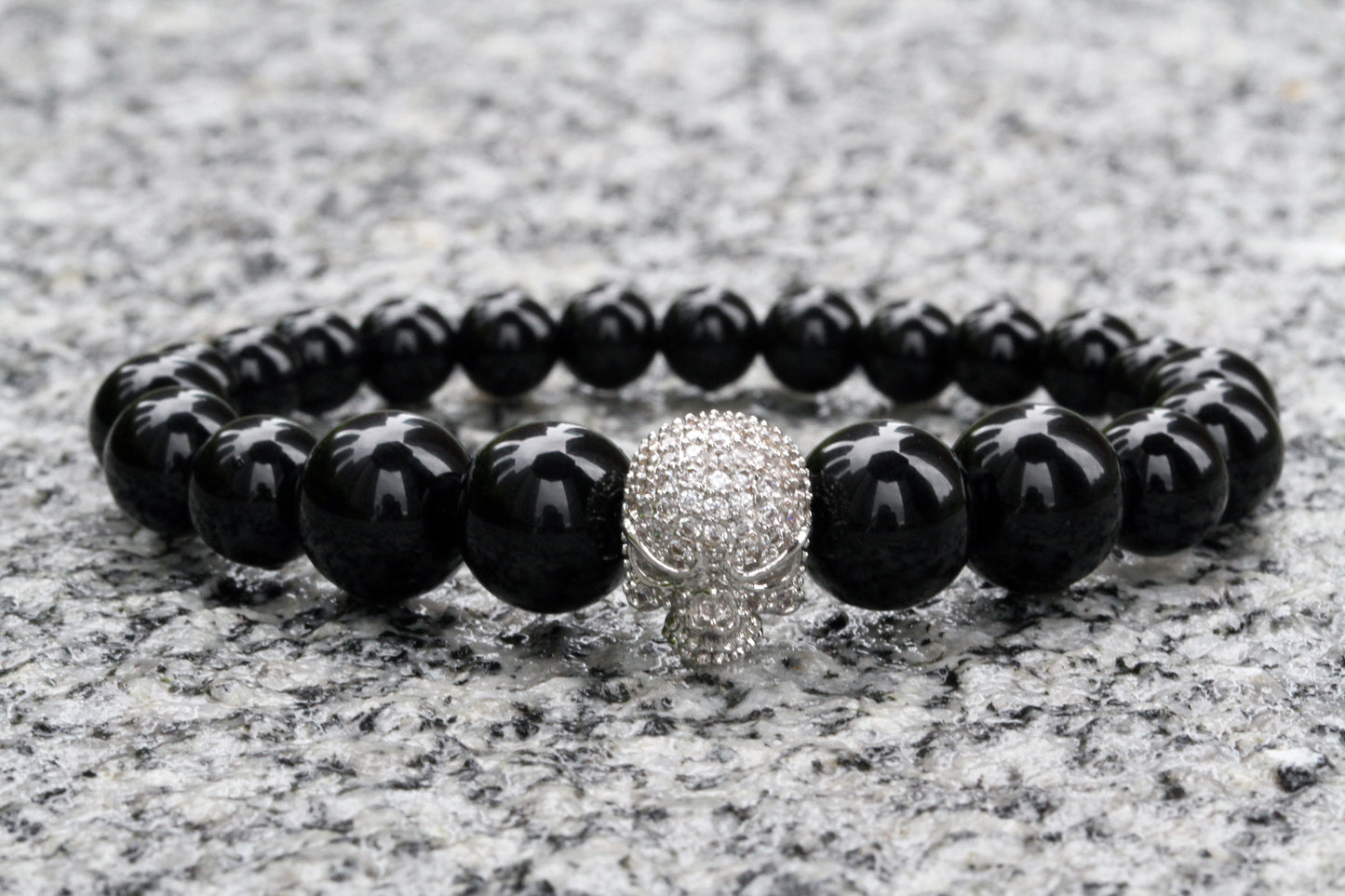 6-8mm Gradual Changing Sizes Natural Stone Skull Beaded Bracelet