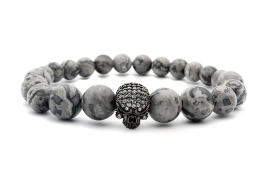 Pulsera con cuentas de calavera de piedra natural de 6-8 mm que cambian gradualmente de tamaño 