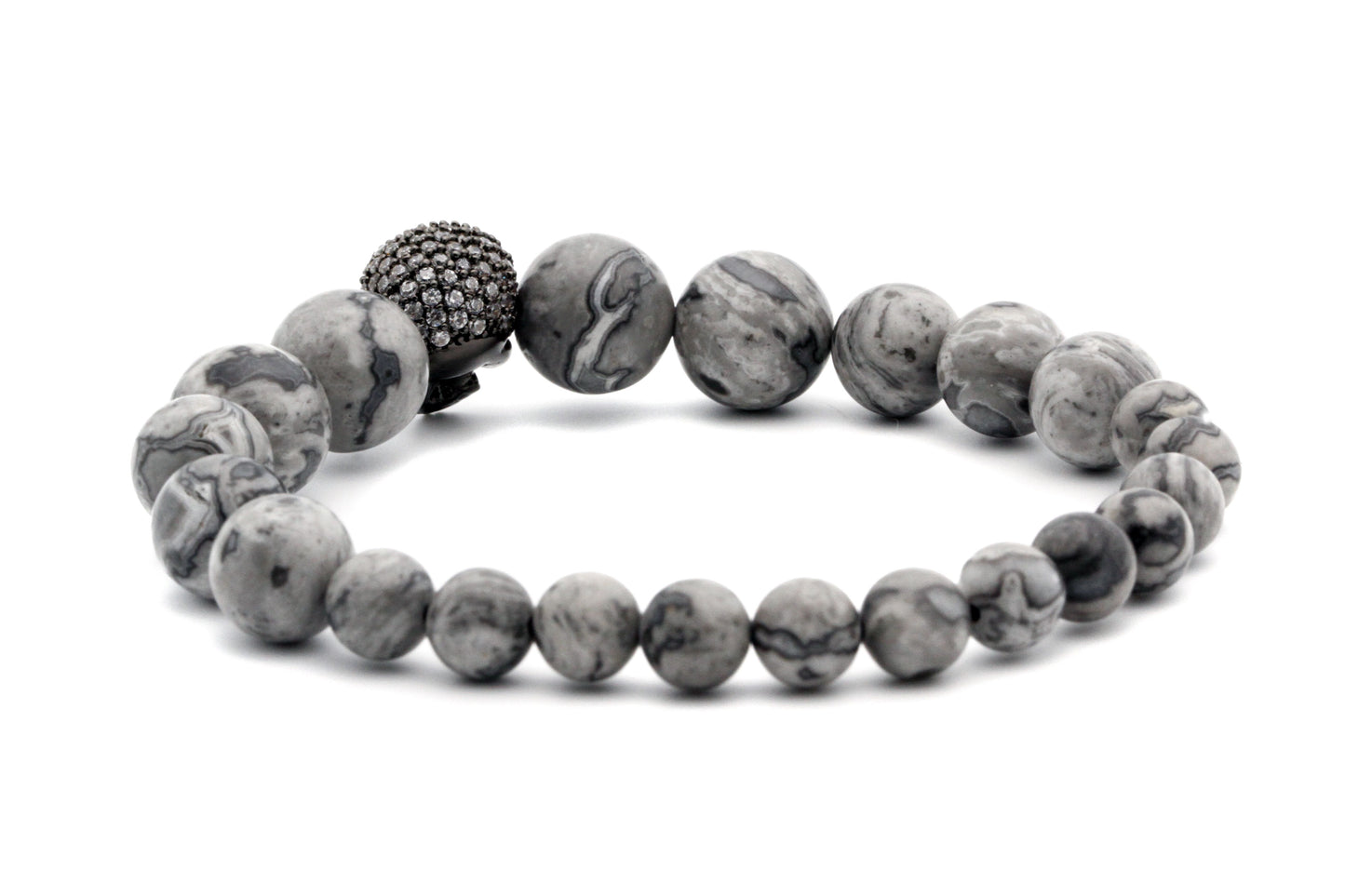 Pulsera con cuentas de calavera de piedra natural de 6-8 mm que cambian gradualmente de tamaño 